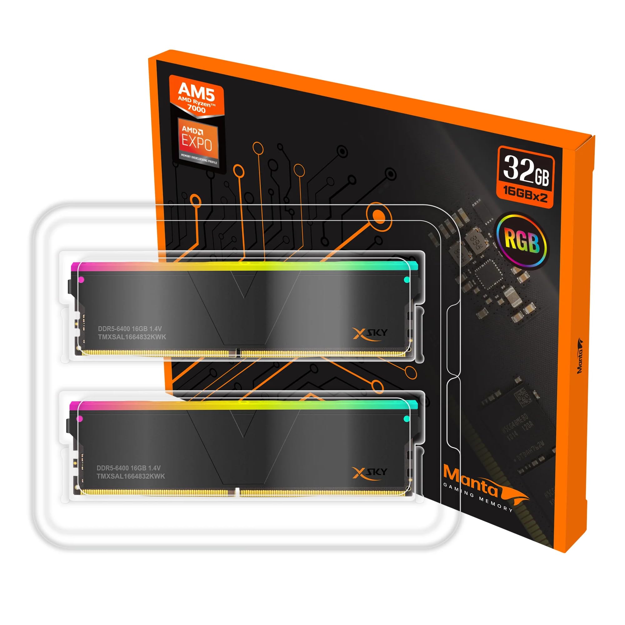 V-Color Manta XSky RGB 32GB (2x16GB) DDR5 6400MHz CL32, AMD EXPO